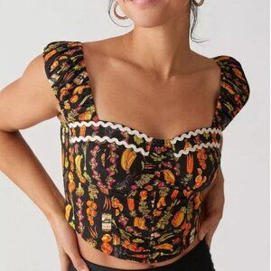 Urban Outfitters Corset Crop Top Fruit Veggie Print